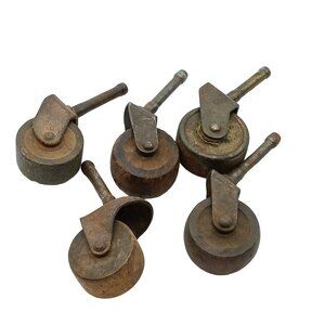 Antique Wood Caster Salvage, Iron Mount and Swivel on Ball Bearings, Set of 5
